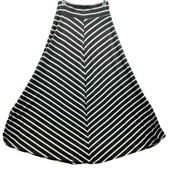 AB Studio Women's Black White Stripe Maxi Skirt Size LARGE - Picture 2 of 6